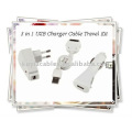 OEM 3 en 1 kit del recorrido del cable del cargador del USB para el iPhone (blanco)